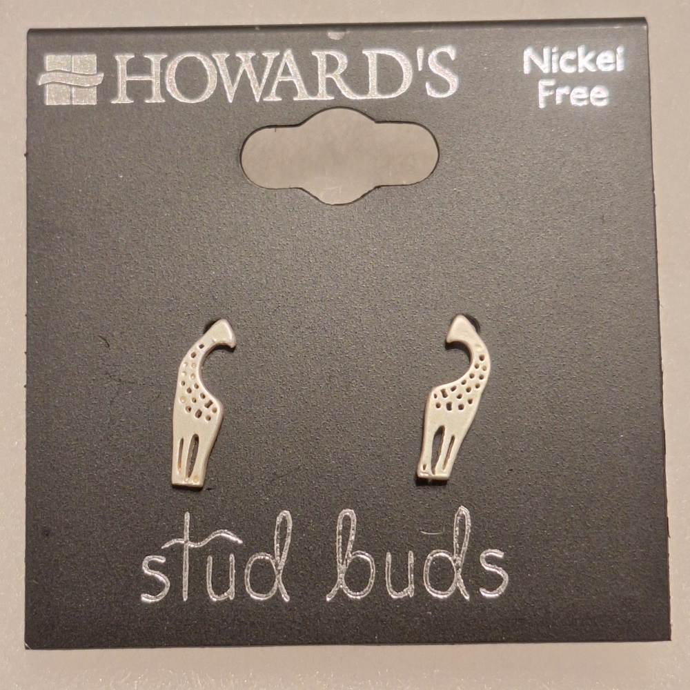 Howard stud buds nickel free giraffe silvertone earrings